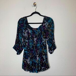 Trulli Purple Floral Tie Back Blouse Top